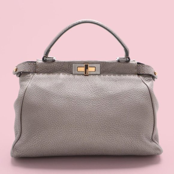 Fendi Medium Gray Leather Selleria Peekaboo Bag - Picture 3 of 13